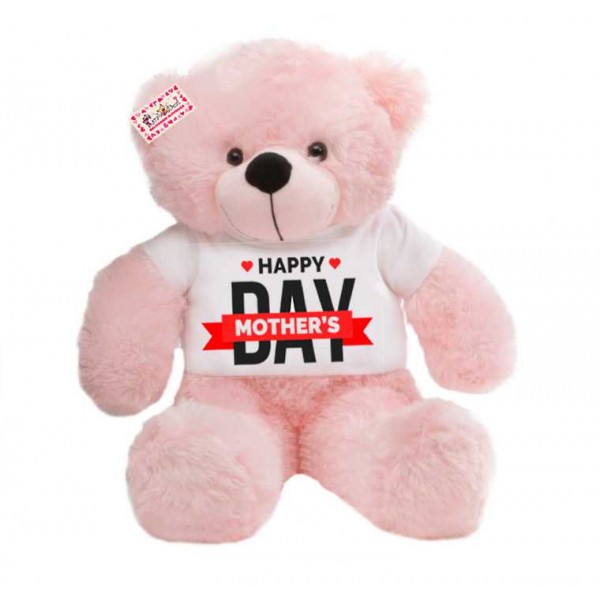 2 feet pink teddy bear wearing Happy Mothers Day T-shirt